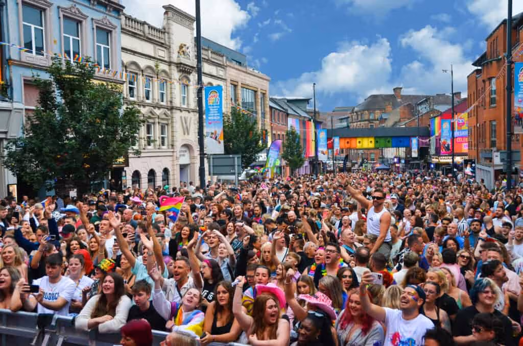 People gathering for Leeds Pride